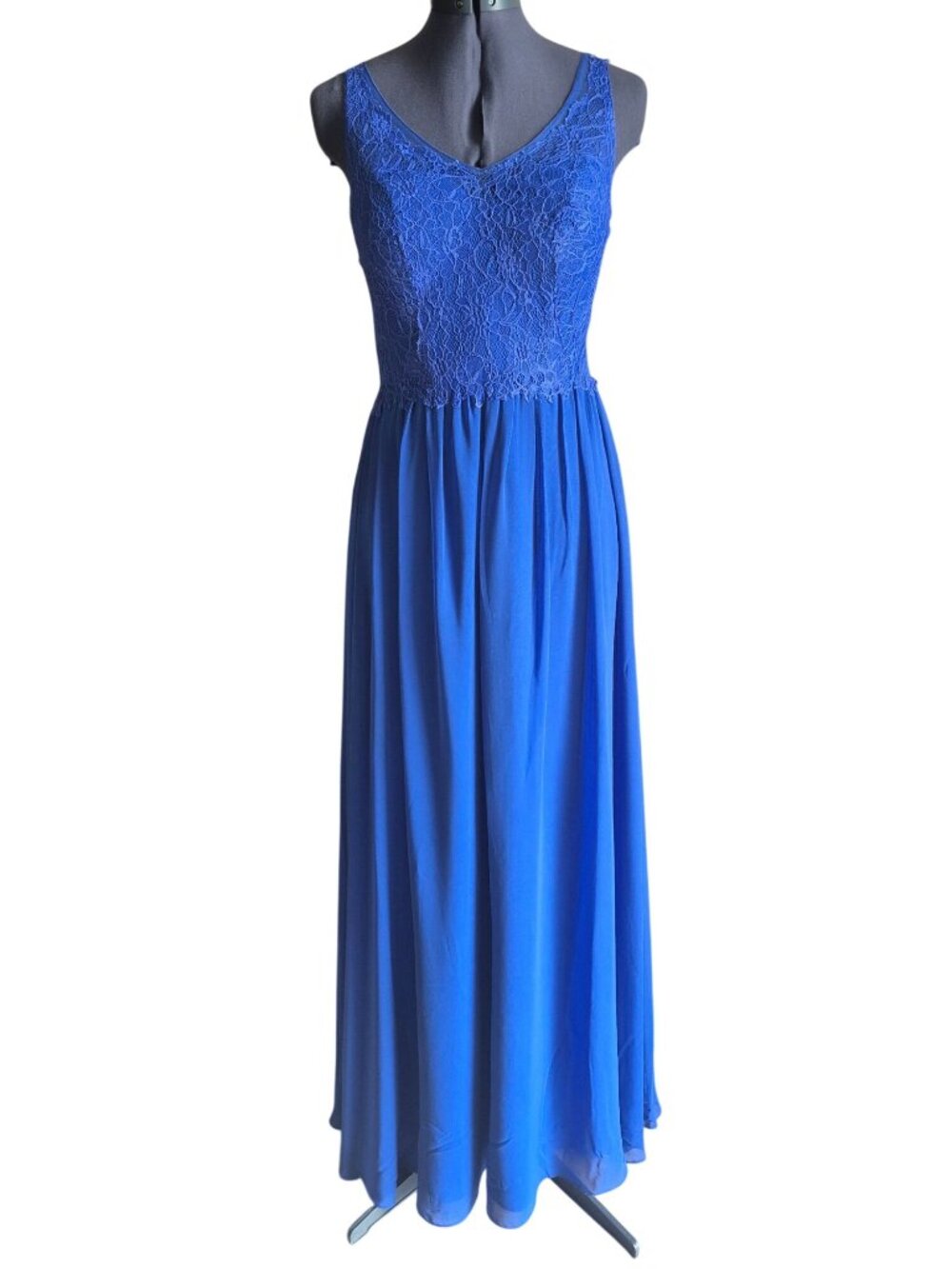 Azazie Blue Lace Chiffon Formal Gown Size M